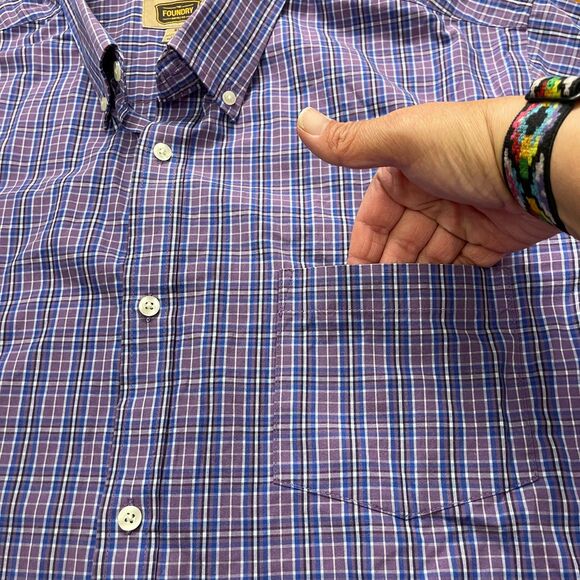 Foundry Supply Co Purple Blue Plaid Short Sleeve Button-Up XLT Shirt - Picture 2 of 6
